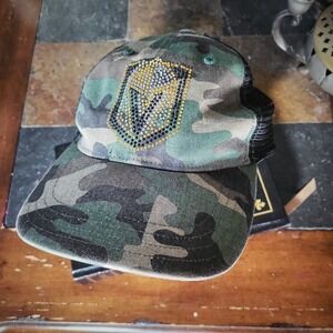 Trucker Hat Vegas Golden Knights Richardson Camo Swarovski Crystal Bling NHL Cap